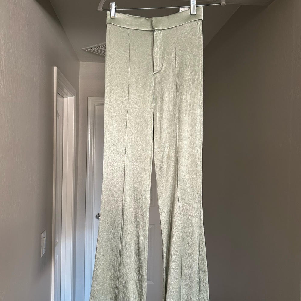 Zara Mint Green Textured Trousers